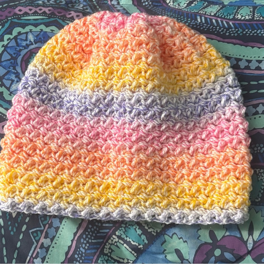 Handmade Pastel Rainbow Crochet Beanie